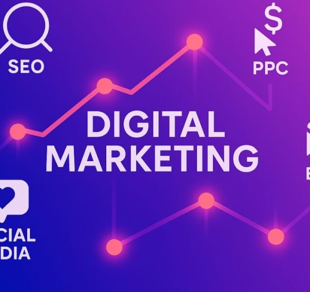 Mreža digitalnog marketinga sa SEO, PPC, društvenim mrežama i emailom – vizualni prikaz usluga agencije Digistil