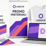 Kolaž promotivnih materijala – letci, roll-up baner, brošura, majica i šolja u bojama brenda Digistil na bijeloj pozadini