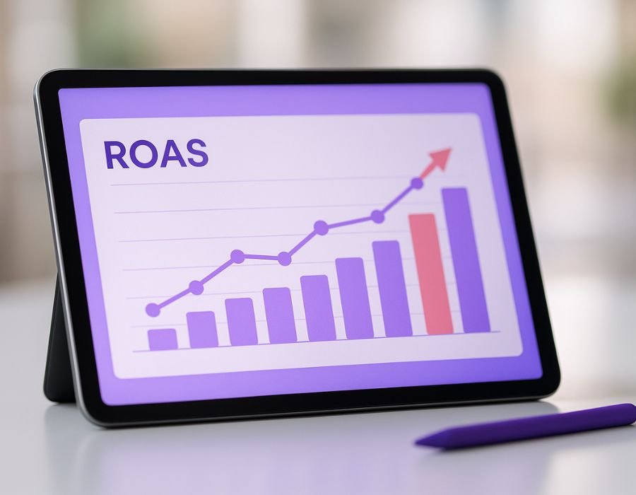 Grafikon rasta ROAS-a na tabletu – vizualni dokaz povrata investicije u digitalni marketing kampanje agencije Digistil
