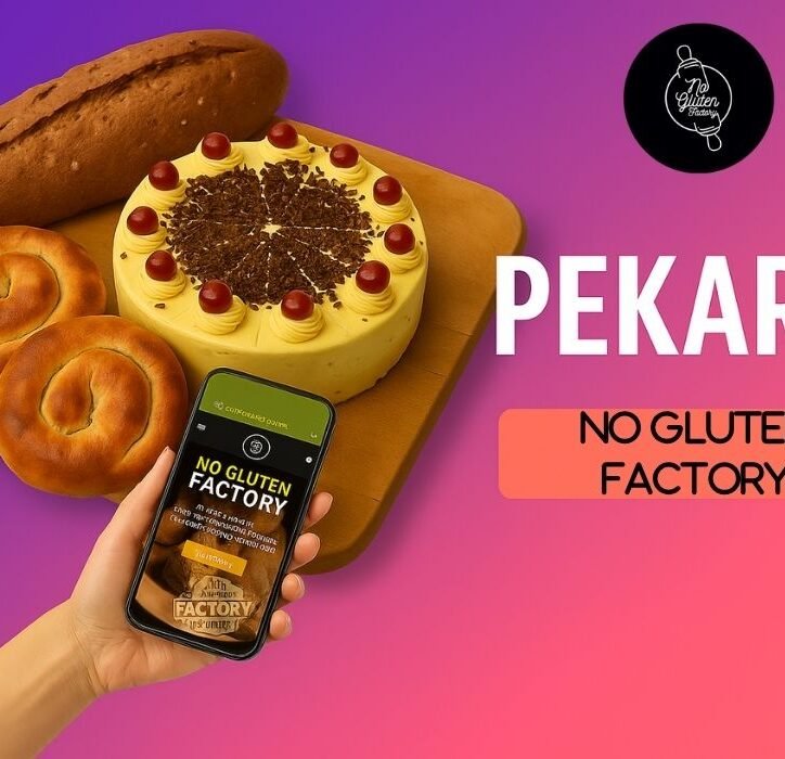 Kolaž bezglutenskih peciva i torti iz No Gluten Factory s DigiStil brend-gradijentom