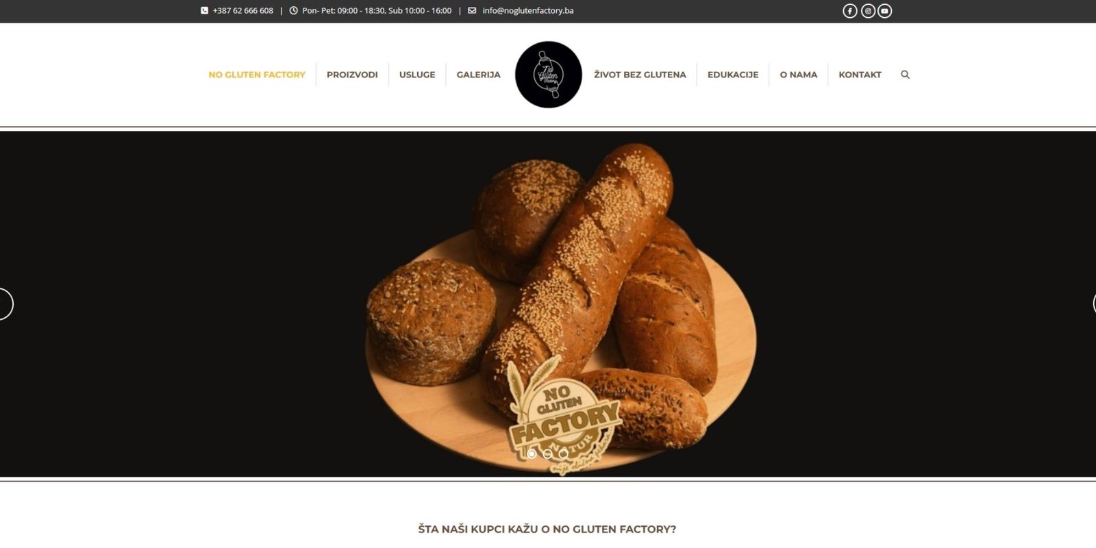 Dizajn stranice No Gluten Factory, prikaz za portfolio Digistil agencije
